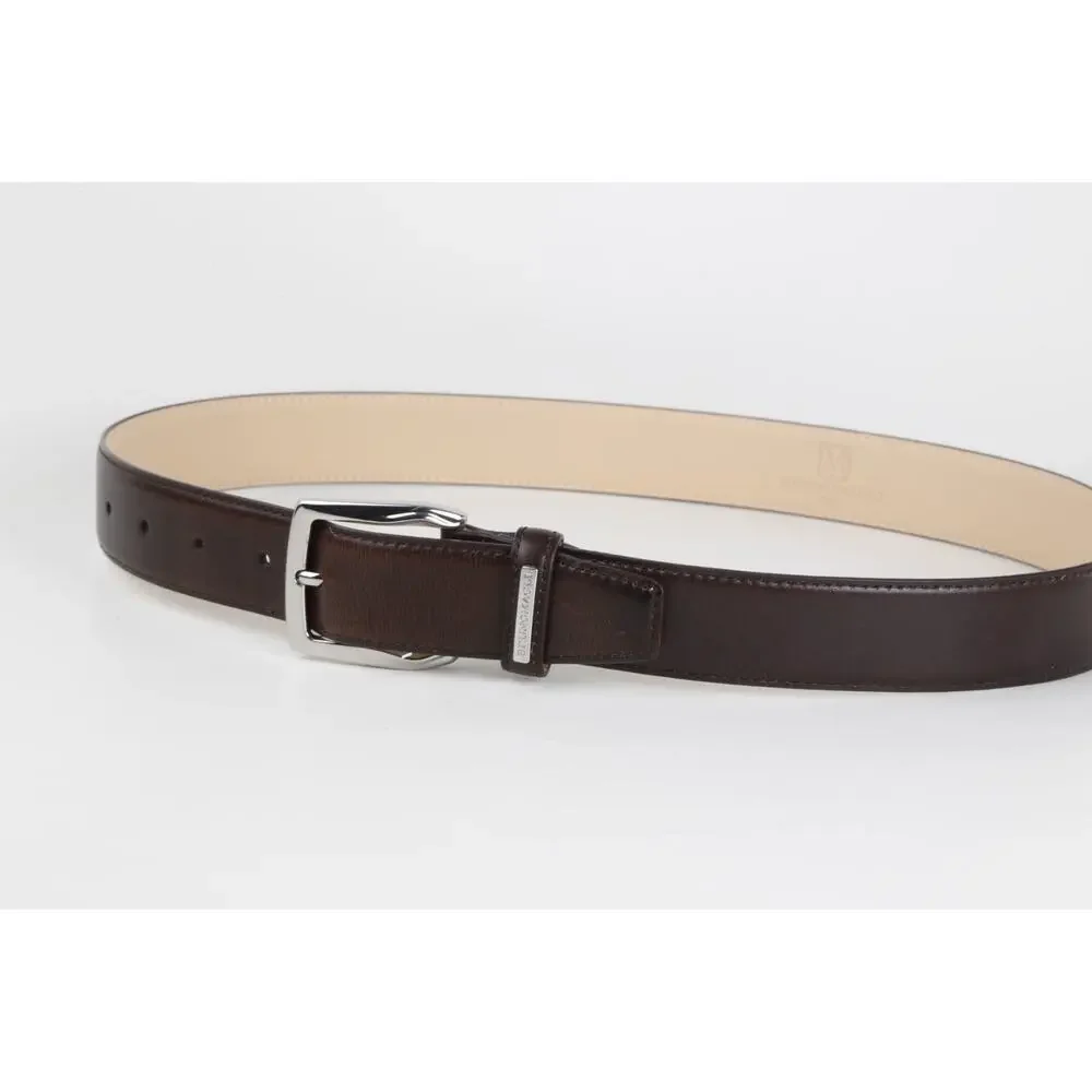 Bruno Magli Dark Brown Genuine Leather Belt Silver Single Prong Buckle 80 / 32